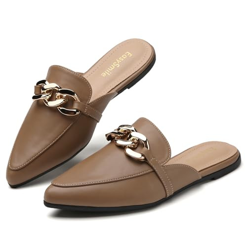 Metal Chain Decor Flat Mules for Women Closed Pointed Toe Slip on Loafers Slides Backless Mules S... | Amazon (US)