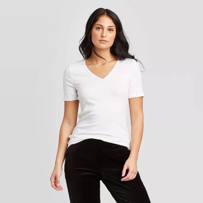 Women's Slim Fit Short Sleeve V-Neck Fitted T-Shirt - A New Day™ | Target