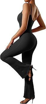 SUUKSESS Women Ribbed Flare One Piece Jumpsuits Seamless Padded Sexy Jumpsuit | Amazon (US)