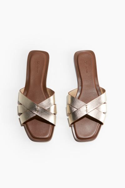 Leather Sandals - No heel - Gold-colored - Ladies | H&M US | H&M (US + CA)