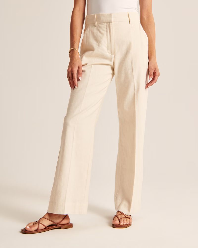Clean Linen-Blend Tailored Wide Leg Pant | Abercrombie & Fitch (US)