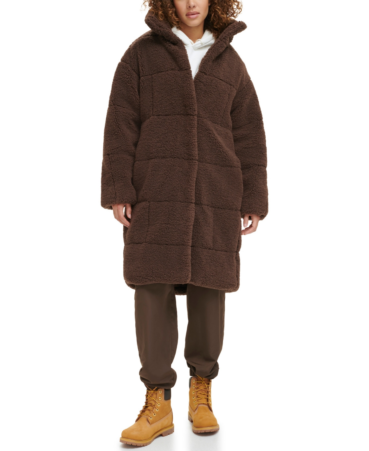Levi's Women's Long Sherpa Snap-Closure Teddy Coat - Chocolate Brown | Macy's