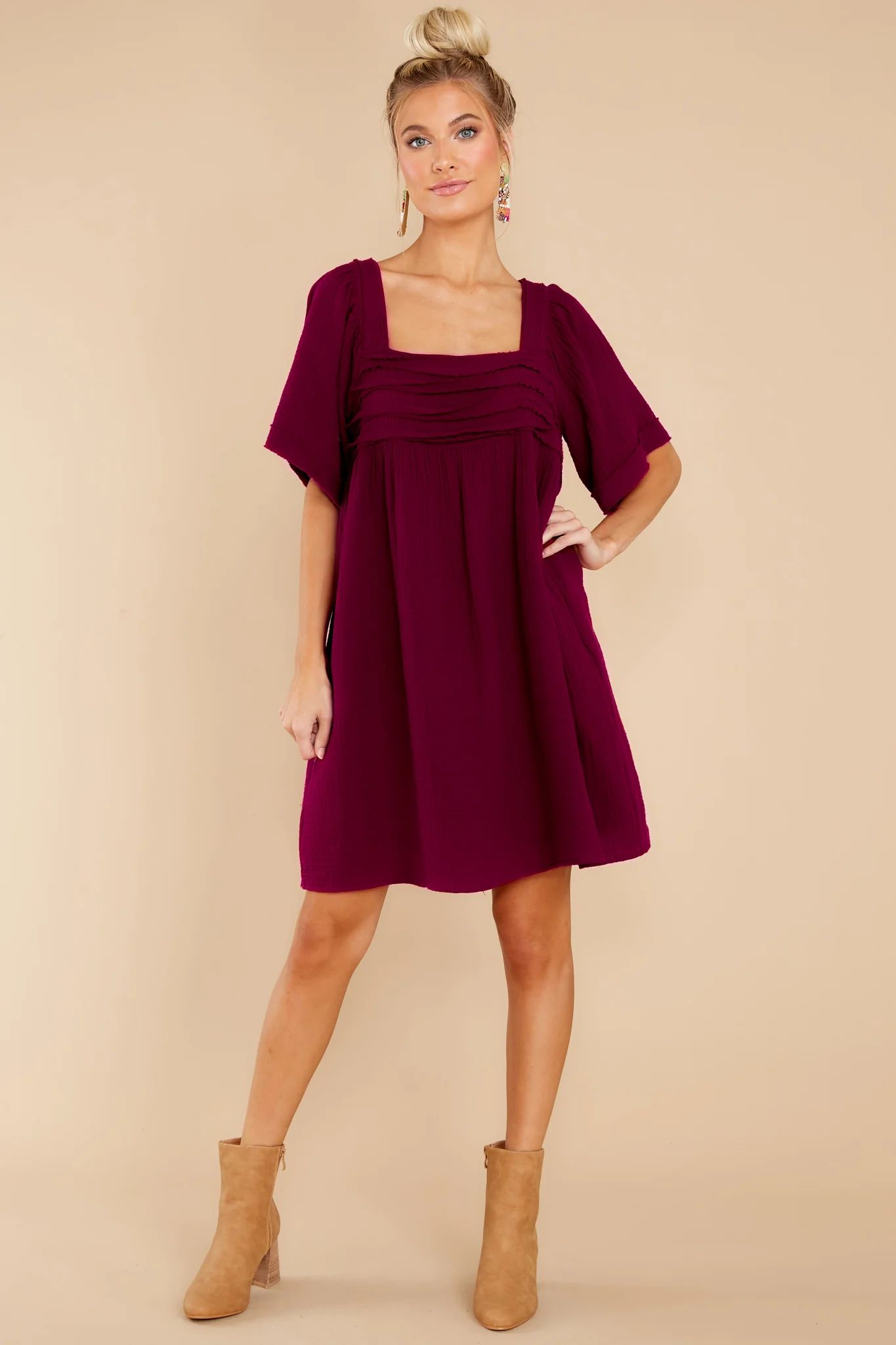 Drop The Act Wine Dress | Red Dress 