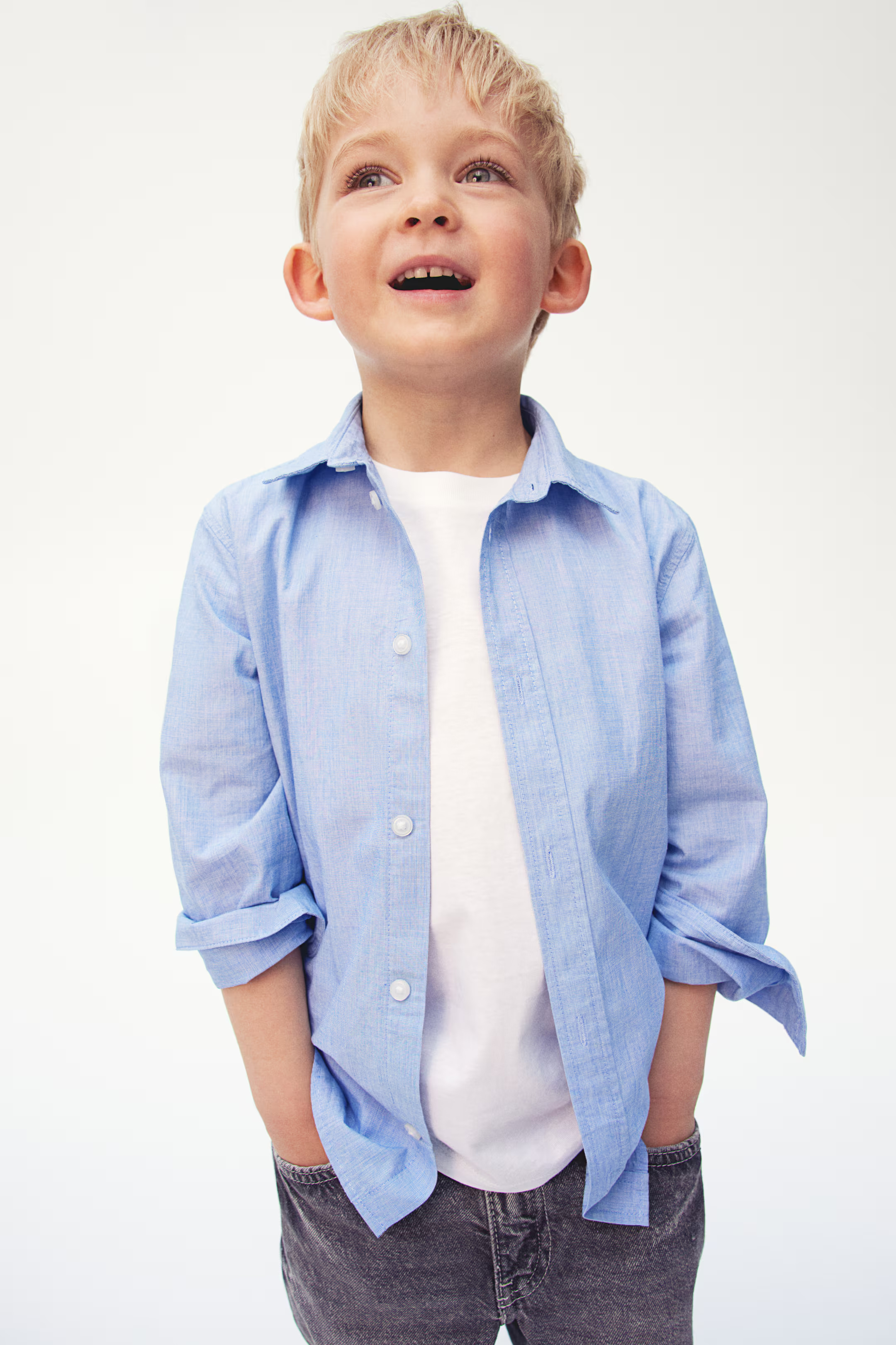 Long-sleeved Cotton Shirt - Light blue - Kids | H&M US | H&M (US + CA)