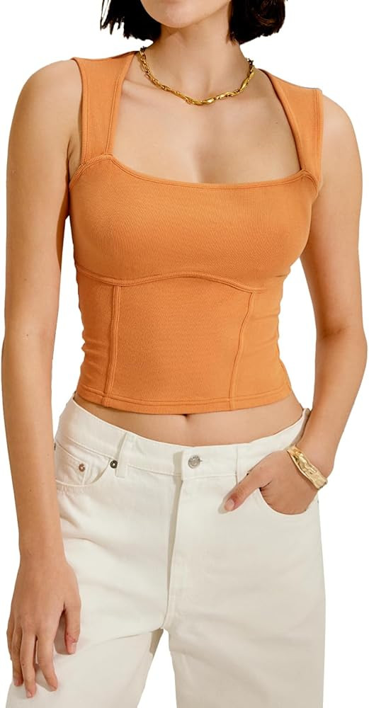 MIHOLL Women's 2024 Summer Sleeveless Tops Square Neck Casual Tight Ribbed Tank Tops | Amazon (US)