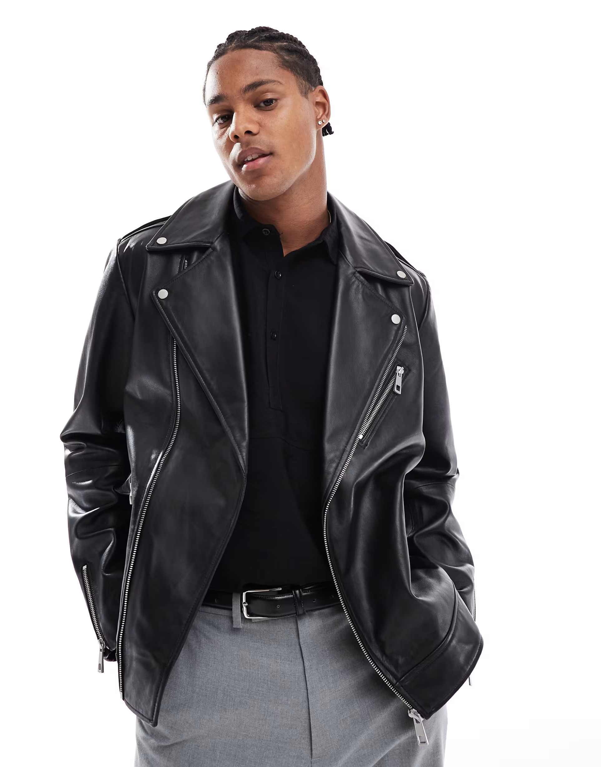Chaqueta biker negra de cuero auténtico premium de ASOS DESIGN | ASOS (Global)