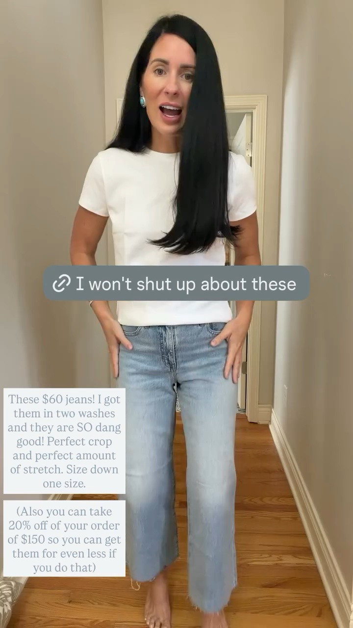 These $60 jeans! I got them in two washes and they are SO dang good! Perfect crop and perfect amount of stretch. Size down one size.

(Also you can take 20% off of your order of $150 so you can get them for even less if you do that)