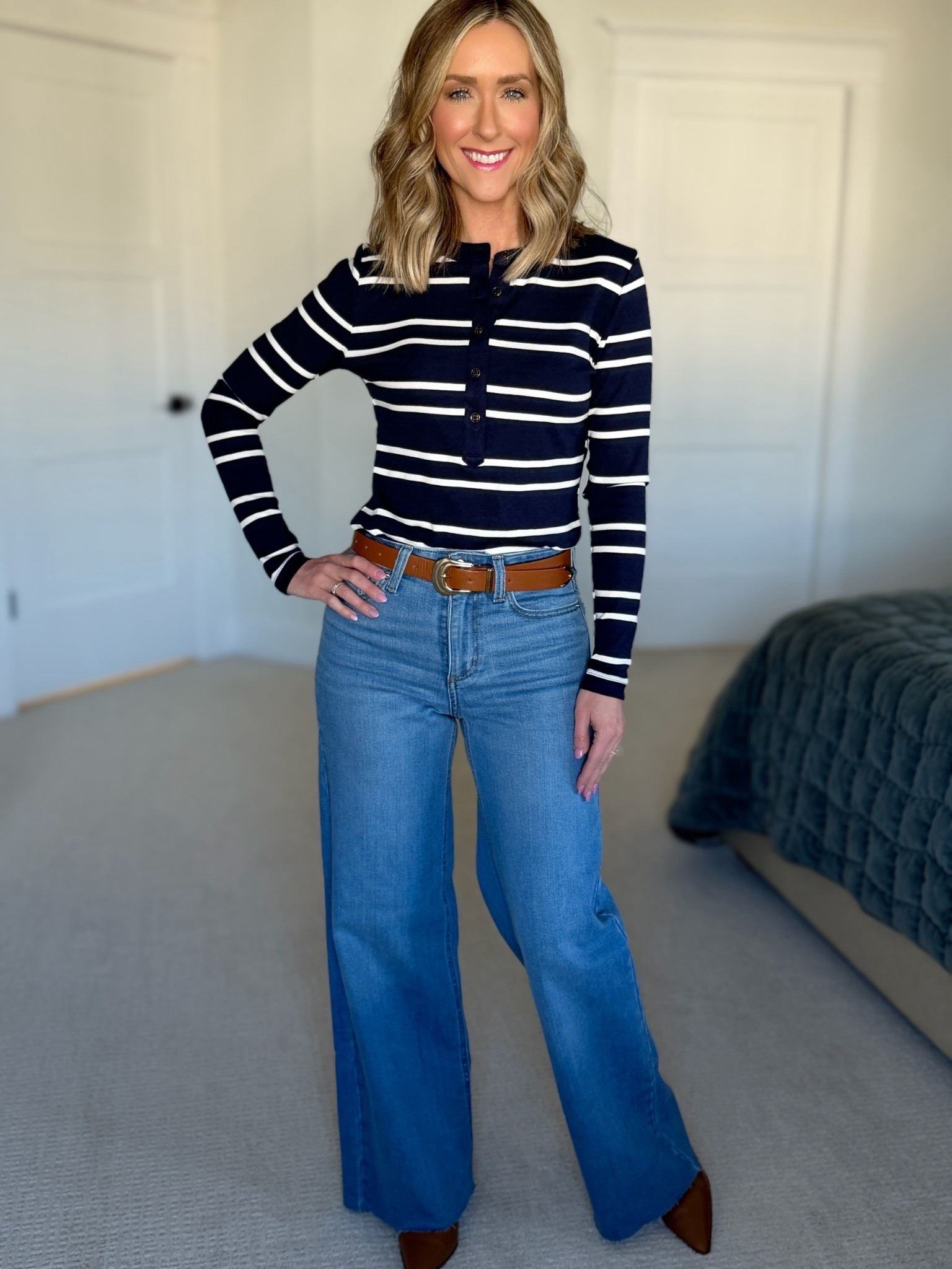 Henley stripped long sleeve shirt under $20! Wearing an XS. 
Wide leg jeans only $28! TTS

#LTKgrwm #LTKmomlife #LTKootd