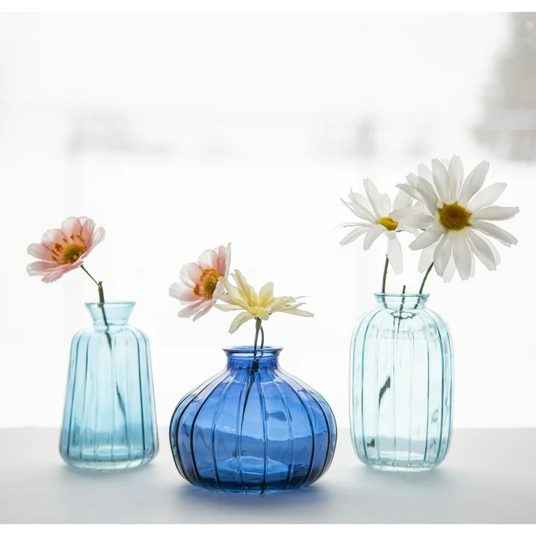 Mainstays Blue Glass 3-Piece Bud Vase Set | Walmart (US)