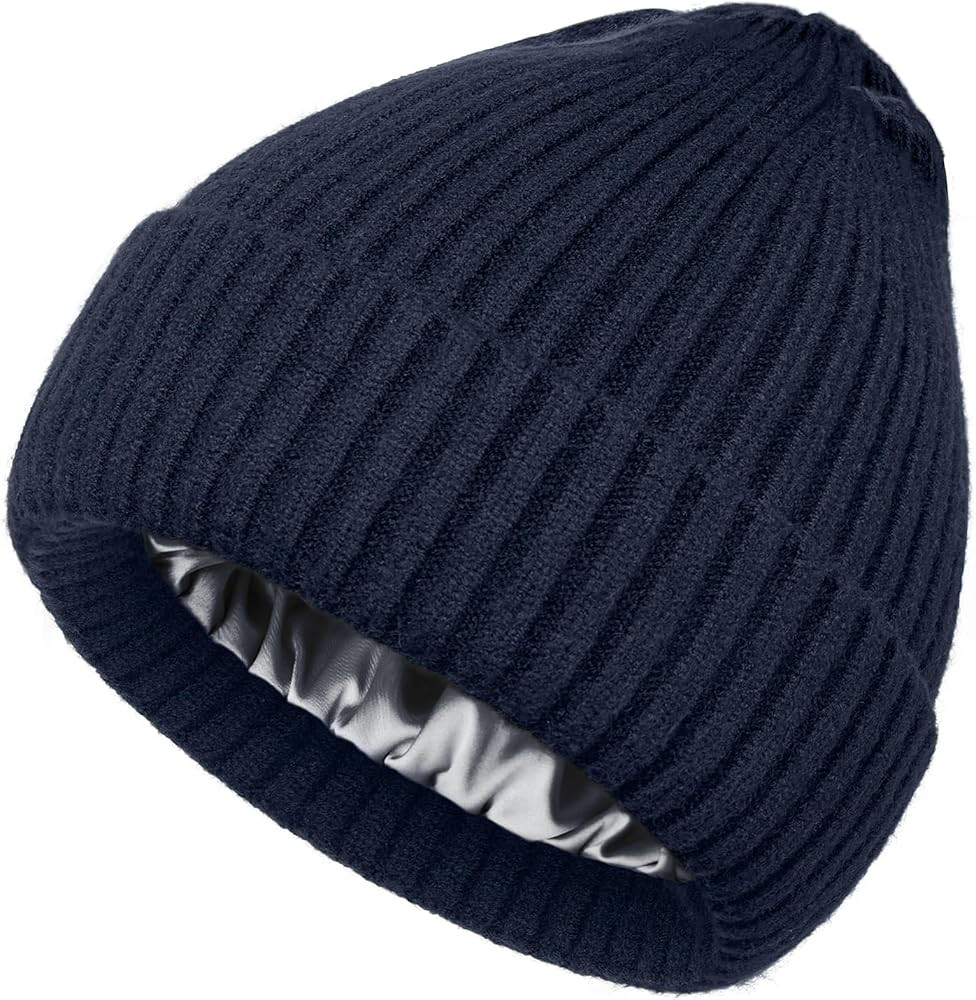 Satin Lined Wool Beanie Hat for Women Men Winter Cold, Warm Knit Fashion Cuffed Beanie Skull Cap ... | Amazon (US)