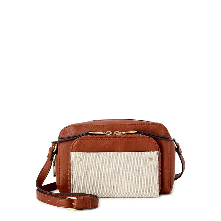 Time and Tru Women's Megan Multi-Compartment Adjustable Crossbody Handbag Cognac and Neutrals - W... | Walmart (US)