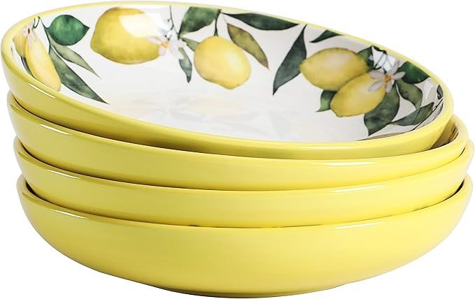Bico Lemon Dreams Ceramic 35oz Dinner Bowls, Set of 4, for Pasta, Salad, Cereal, Soup & Microwave... | Amazon (US)