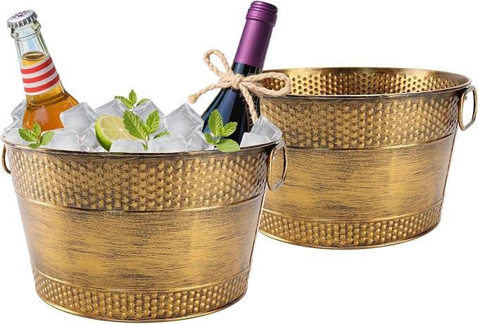 Metal Ice Bucket Galvanized Beverage Tub, Drink Buckets Large Cooler for Wine Beer Champagne Cock... | Amazon (US)