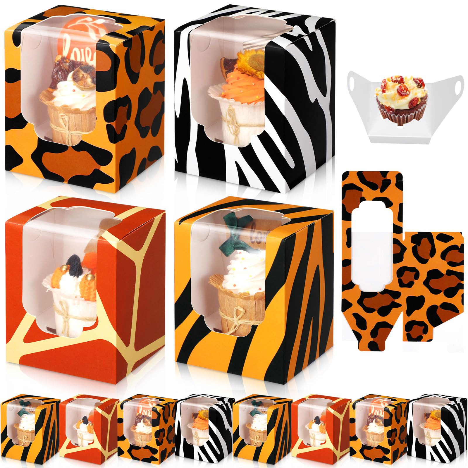 48 Pcs Safari Cupcake Boxes with Inserts, Jungle Theme Cupcake Boxes,3.6 x 3.6 x 4.3 Inch Animals... | Amazon (US)