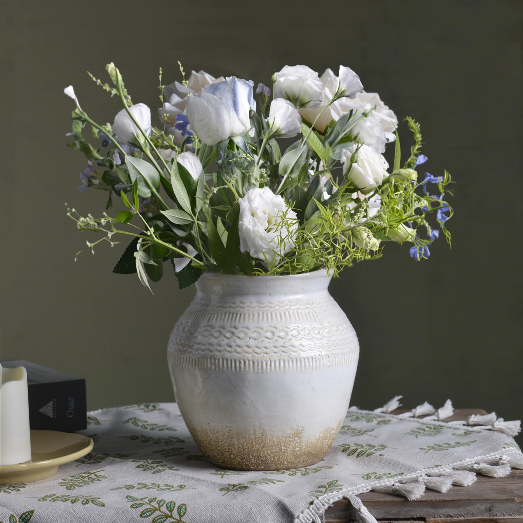 Quoowiit Ceramic Rustic Farmhouse Vase, White Distressed Flower Vase for Home Decor, Boho Decorat... | Amazon (US)