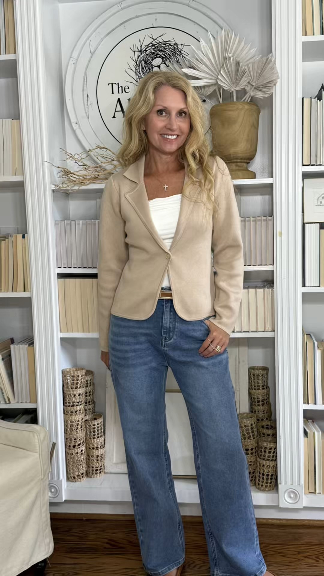 Effortless everyday style- a tailored sweater and classic denim🤍
Wearing a small in blazer and jeans and I’m 5’6”
Sweater is super soft and comes in other colors 

neutral style, classic style, timeless style, neutral outfit, fall outfit, fall fashion, classic fashion, everyday style, wardrobe essentials, capsule wardrobe, neutral wardrobe, elevated casual, classic denim, structured sweater, neutral sweater, tailored sweater, classic jeans, polished casual, effortless style, chic neutrals, minimal style, refined style, neutral fall outfit, classic fall outfit, transitional outfit, elevated basics, modern classic style

#LTKOver40 #LTKSeasonal #LTKStyleTip