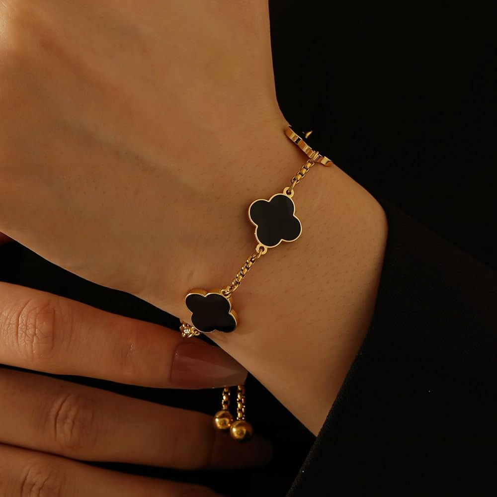 Clover Bracelet For Women 18K Gold Plated White/Black/Gold Flower Four Leaf Clover Bracelets Tren... | Amazon (US)