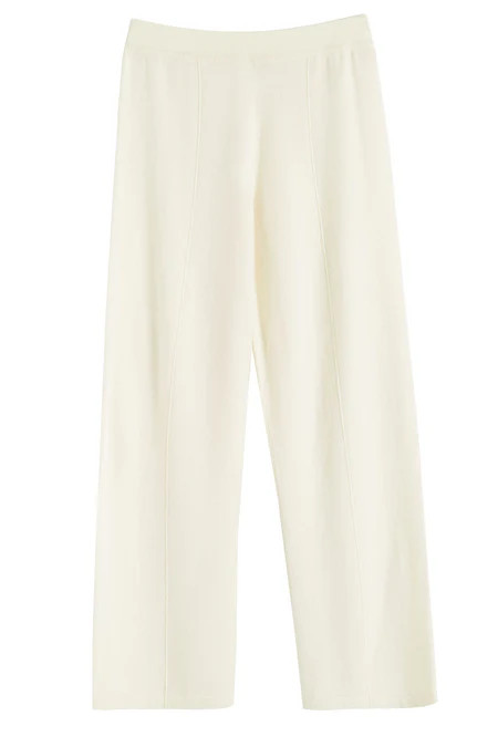 Cream Wool-Cashmere Wide-Leg Track Pants | Chinti & Parker