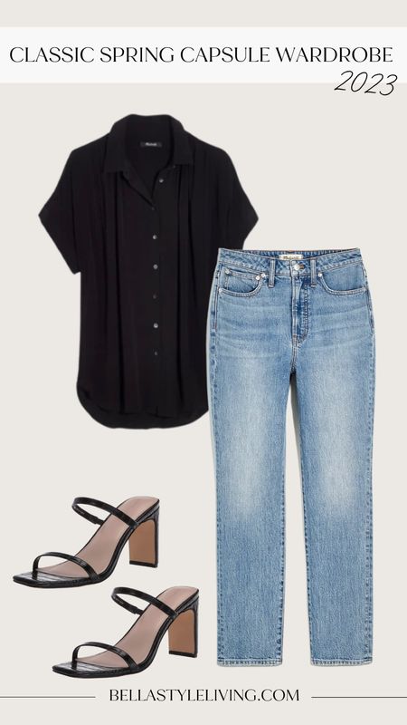 Casual Friday | date night outfit | capsule wardrobe | Madewell jeans | black shirt | heels | Amazon heels 

#LTKunder100 #LTKshoecrush #LTKFind