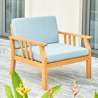 Clihome Wooden Outdoor Sofa Chair Frame Stationary Conversation Chair(s) with Blue Slat Seat | Lowe's