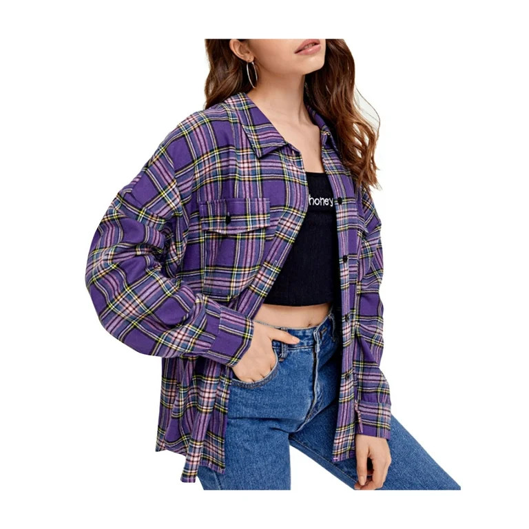 Womens Flannel Plaid Shirts New Long Sleeve Button Down Long Casual Shirt Jacket | Walmart (US)