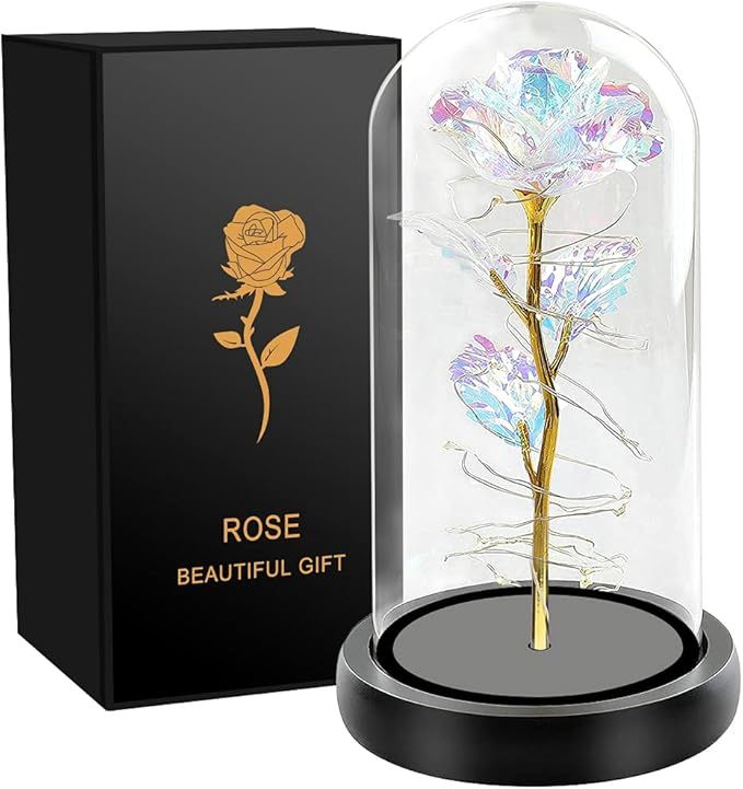 BLOCE Galaxy Rose in Glass with LED Light,, Colorful Rose Flower Gift for Mother's Day, Valentine... | Amazon (US)