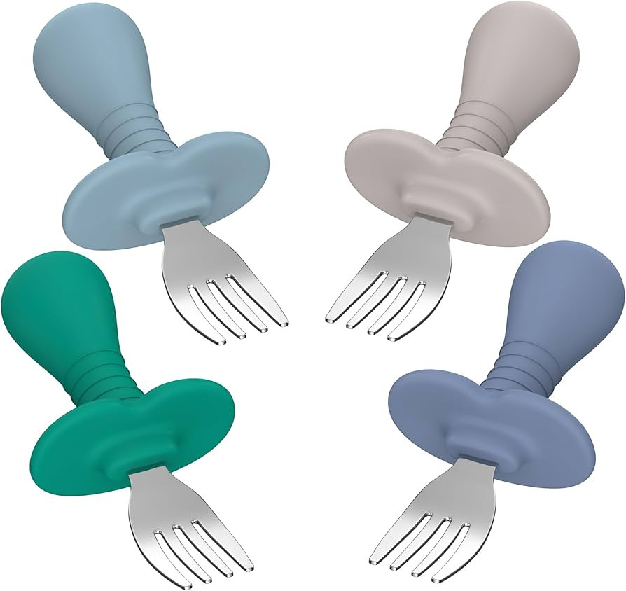 4Pcs Toddler Forks Baby Forks Set - Self-Feeding Utensils with Soft-Silicone Handles, 18/8 Stainl... | Amazon (US)