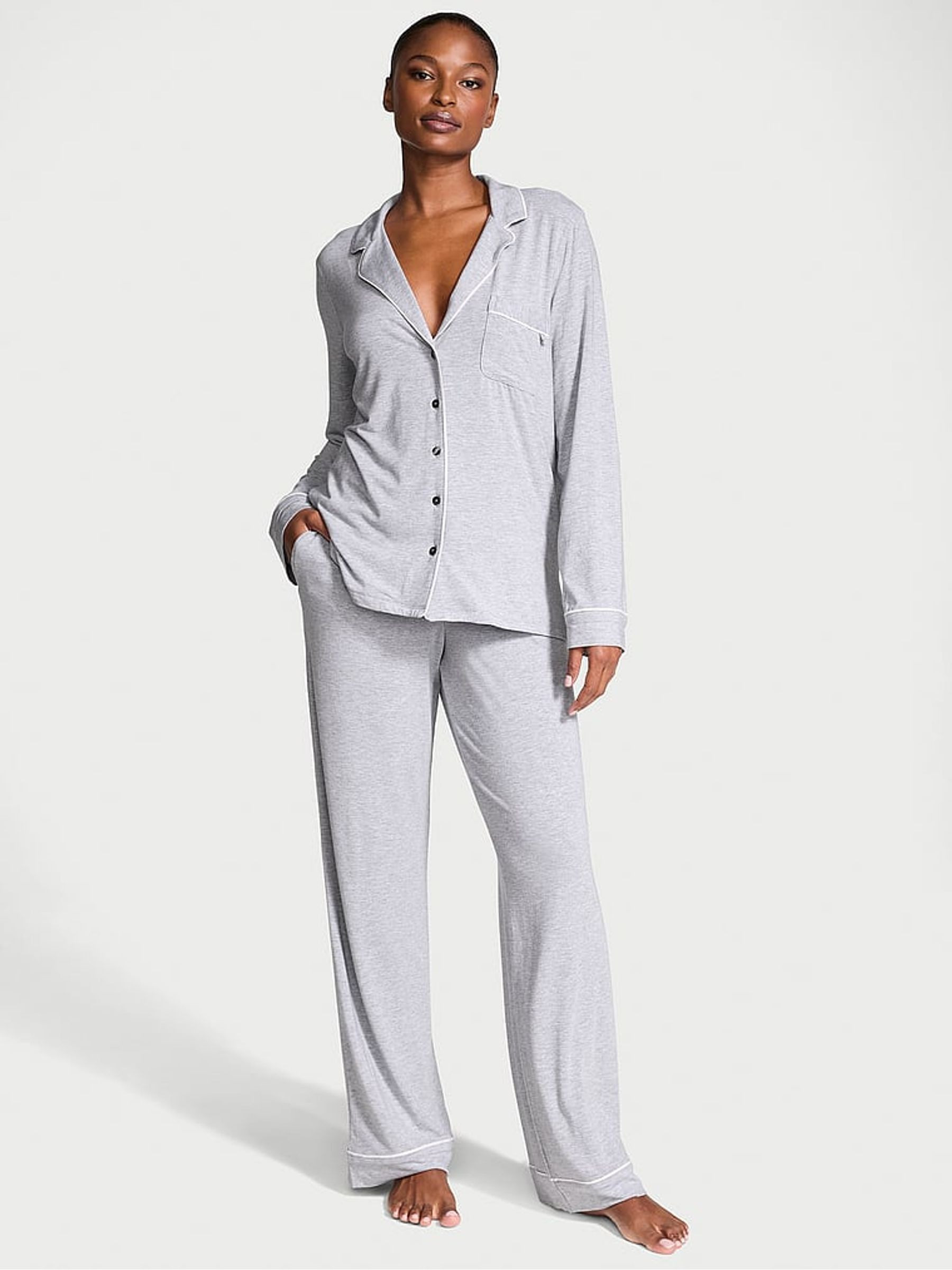 Grey Heather Modal Long Pyjama Set | Victoria's Secret UK | Victoria's Secret UK