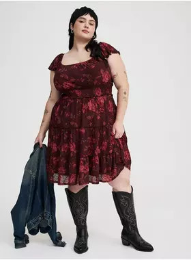 Mini Flutter-Sleeve Tiered Dress | Torrid (US & Canada)