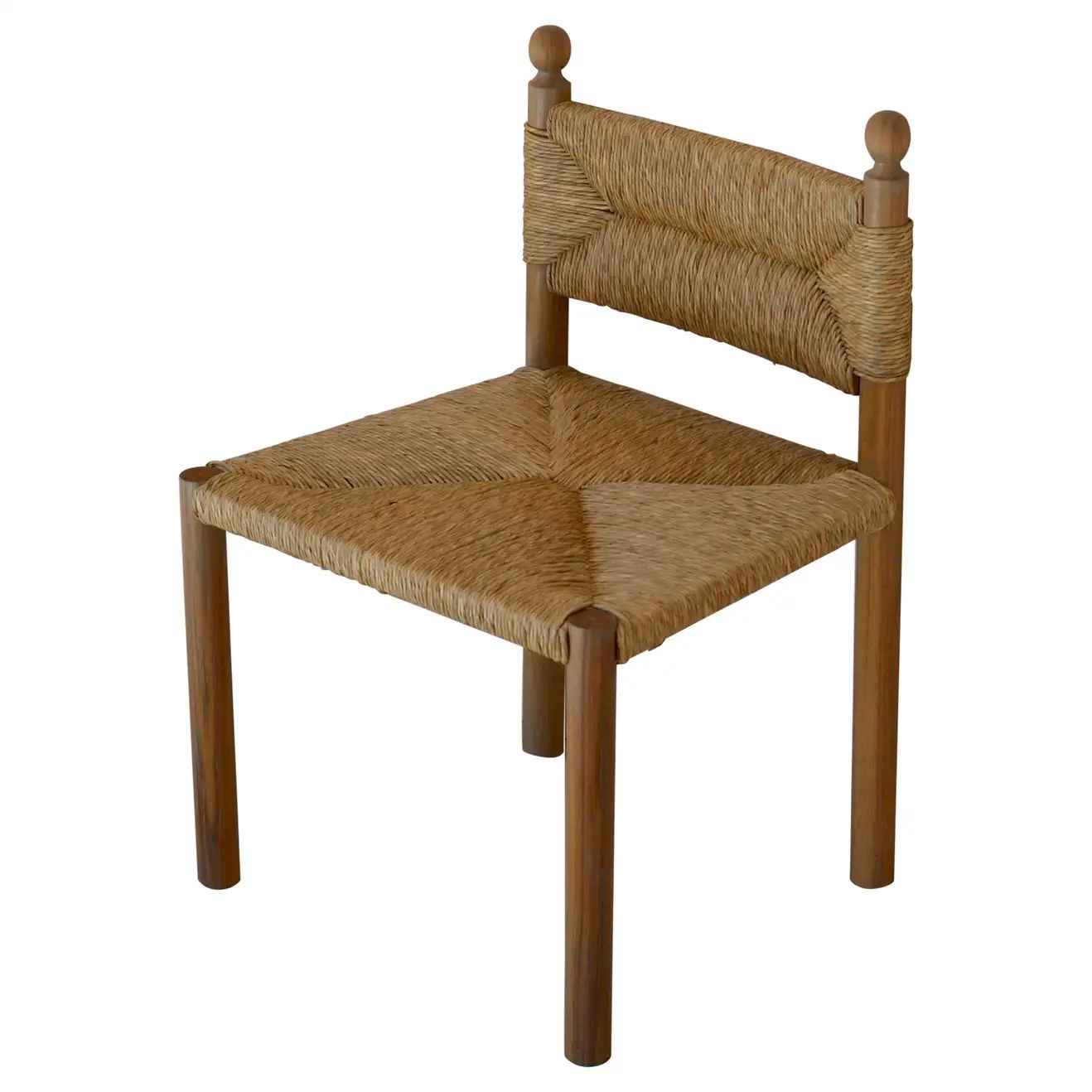 Rustic Modern Dining Chair, Rush by Martin & Brockett, Finial Detail, Wide Seat | 1stDibs