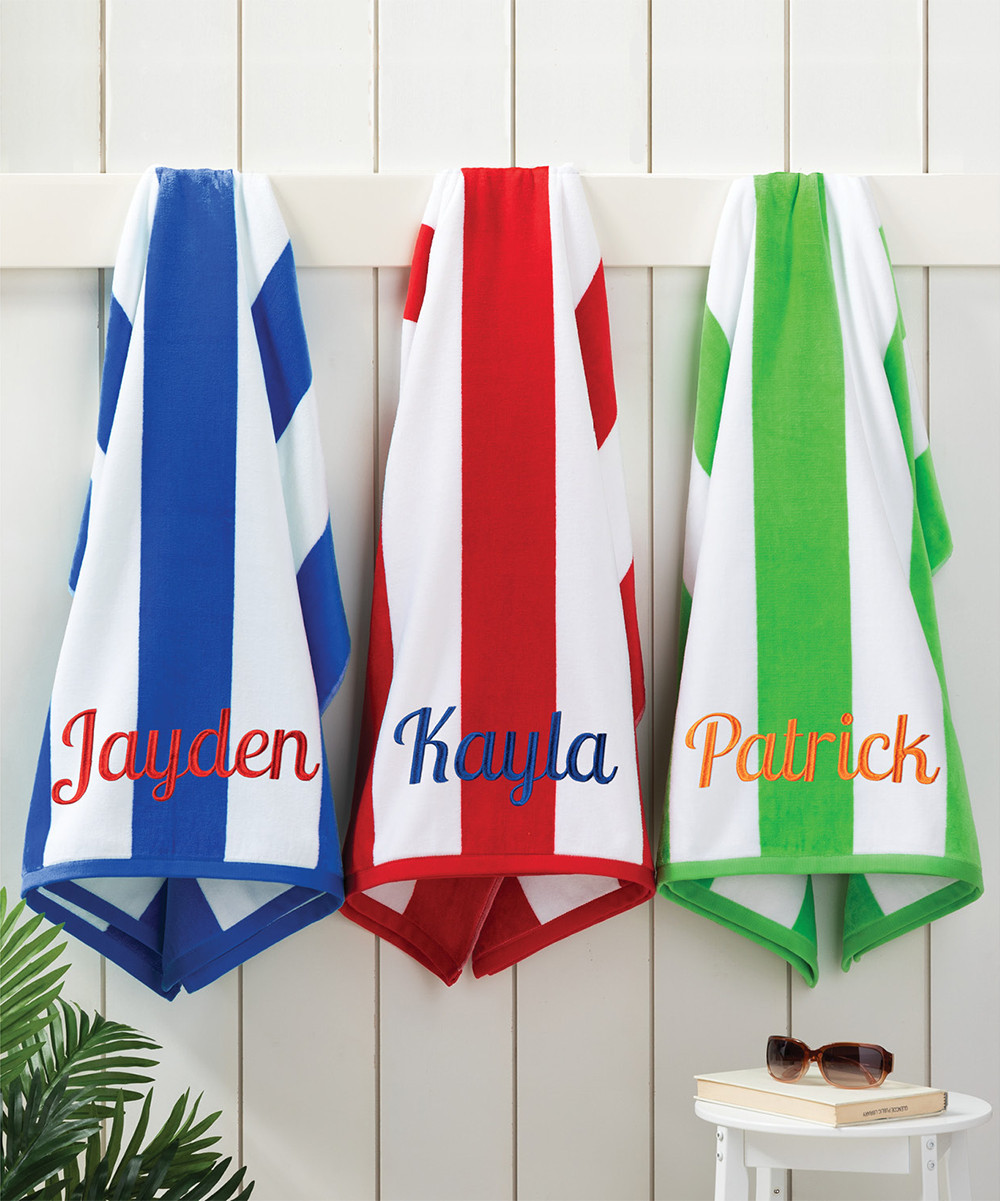 Personalized Planet Beach Towels Lime - Large Stripe Terry Velour Personalized Beach Towel | Zulily
