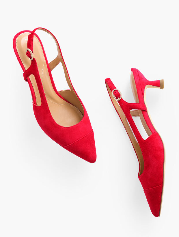 Sylvie Slingback Flare Heel Suede Pumps | Talbots