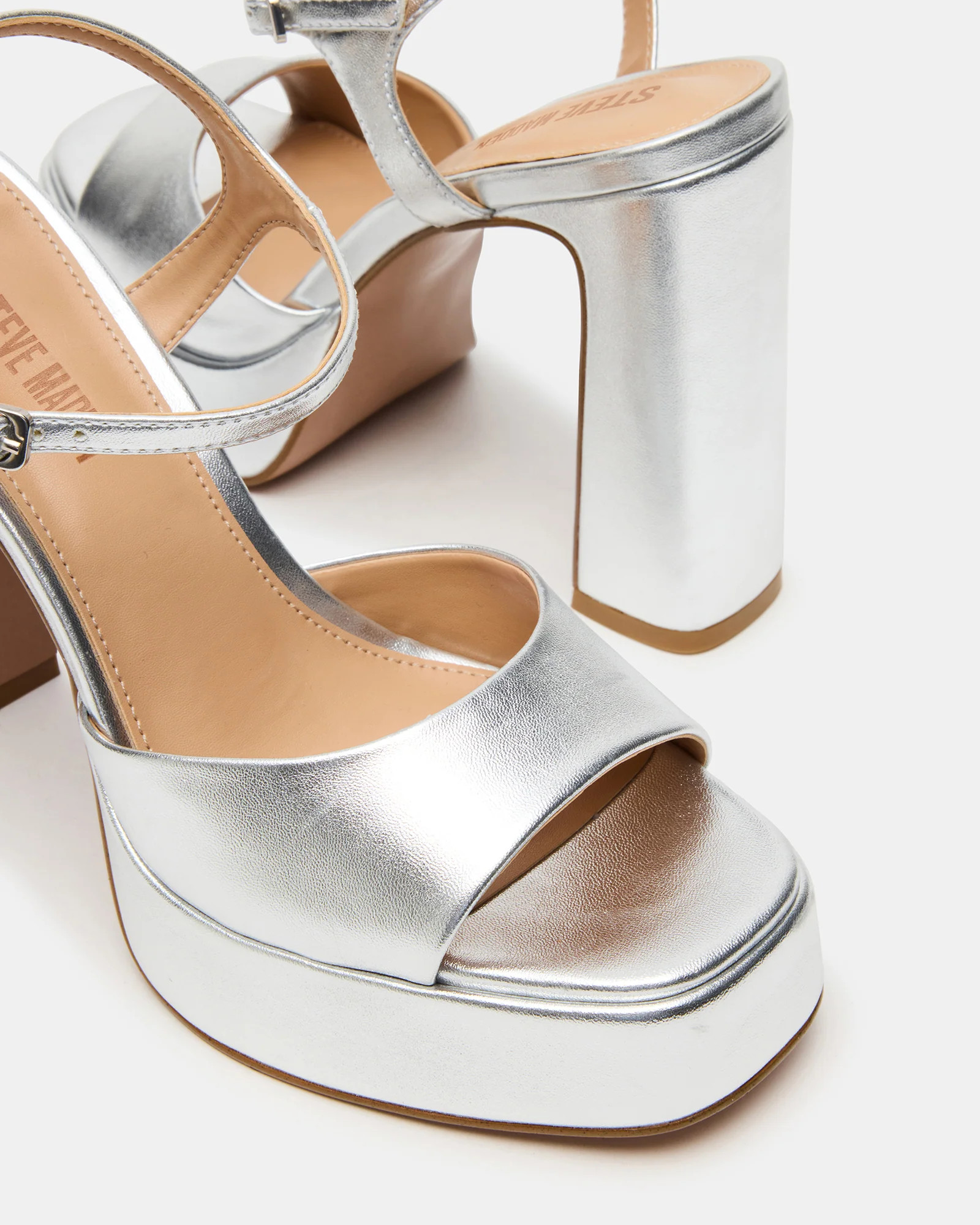 LIANDRA Silver Platform Square-Toe Strappy Women's Heel | Steve Madden (US)