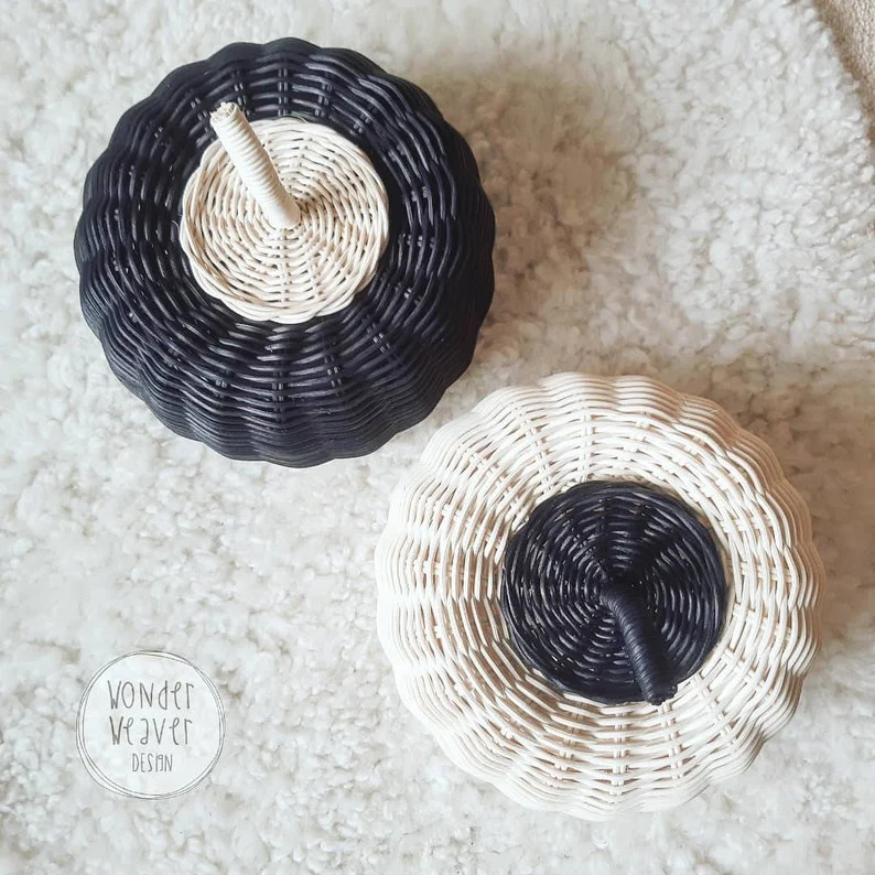 Monochrome Rattan/wicker Pumpkin Baskets for Halloween - Etsy | Etsy (US)