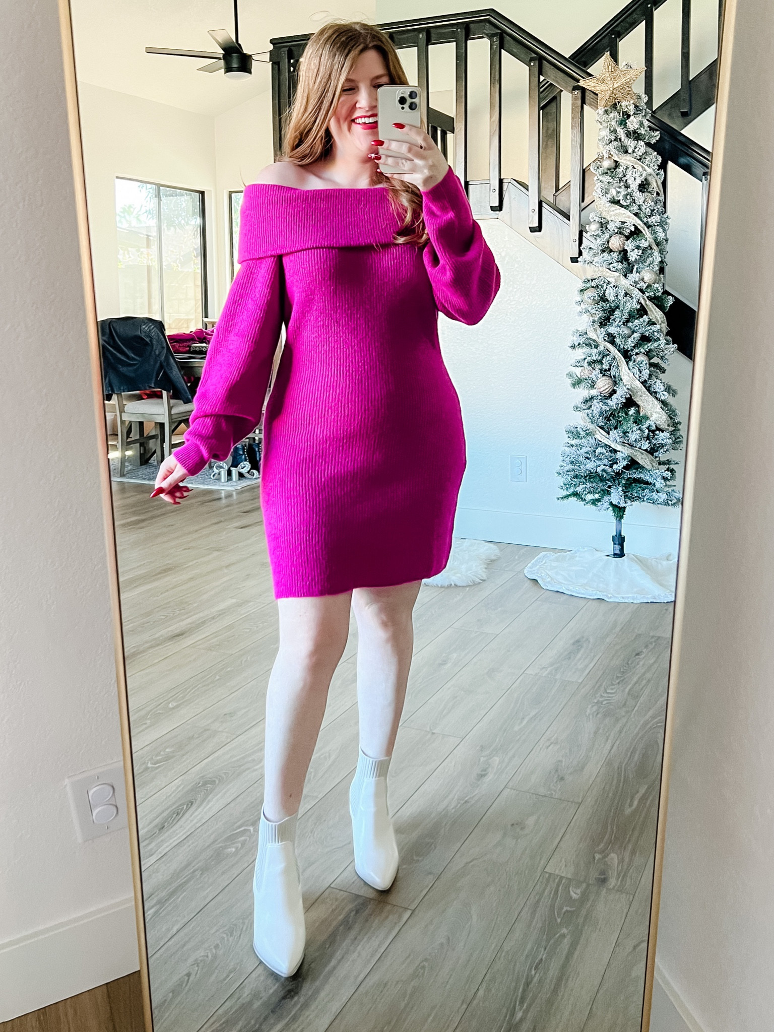 Off the shoulder sweater dress wearing size large. Pink dress. Valentine’s Day dress. Valentine’s Day outfit. H&M dress. 

#LTKSeasonal #LTKstyletip #LTKunder50