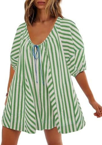 SENSERISE Womens Oversized Striped Romper Dress Shorts Jumpsuit Travel Outfit Beach Vacation Clot... | Amazon (US)