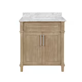 Home Decorators Collection Aberdeen 30 in. x 22 in. D Bath Vanity in Antique Oak with Carrara Mar... | The Home Depot