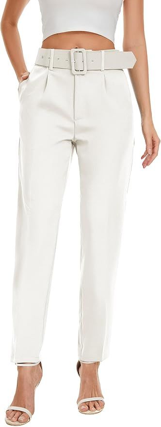 High Waisted Dress Pants for Women Business Casual Tapered Pants Work Trousers with Pockets | Amazon (US)
