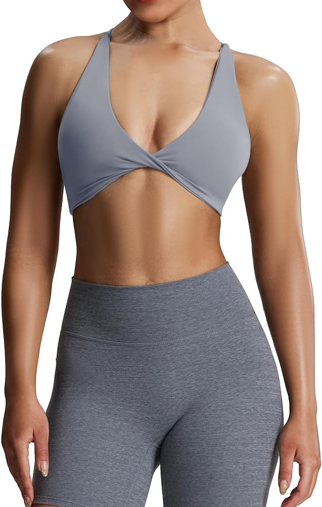 Aoxjox Women's Workout Sports Bras Fitness Backless Padded Sienna Low Impact Bra Yoga Crop Tank T... | Amazon (US)