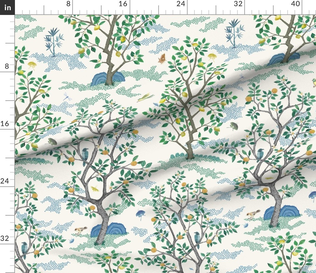 Cream f7f5ee Citrus Grove Toile copy Fabric | Spoonflower | Spoonflower