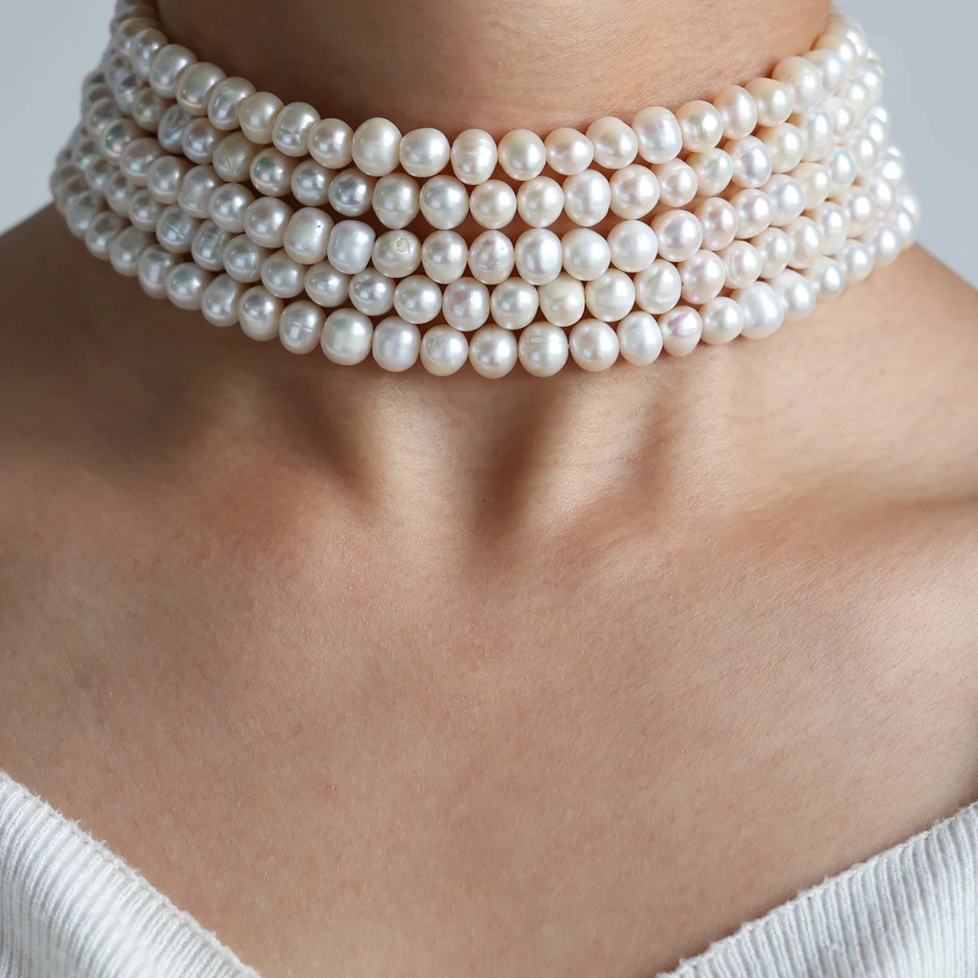 5 Layered Pearl Choker, Bridal Choker, Real Freshwater Pearl Choker Necklace, Wedding Necklace, W... | Etsy (US)