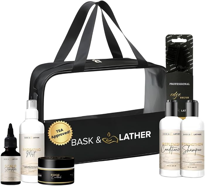 Bask & Lather On the Go Travel Essential Kit, Hydrating Hair Products for Black Hair, Travel Case... | Amazon (US)