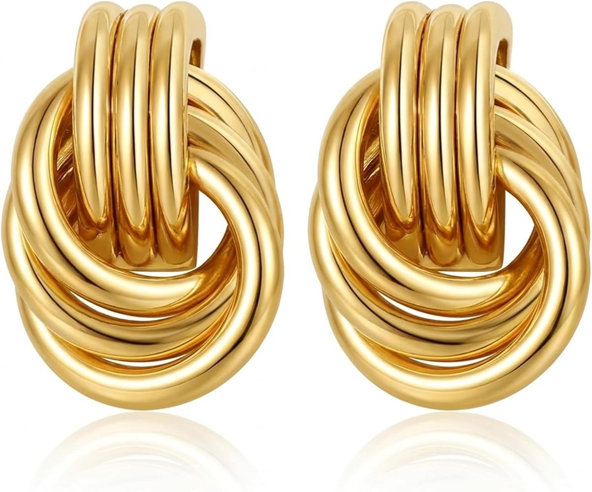 Gmai 14K Gold Plated Knot Earrings for Women,Chunky Knot Earrings,Lightweight Hypoallergenic Acce... | Amazon (US)