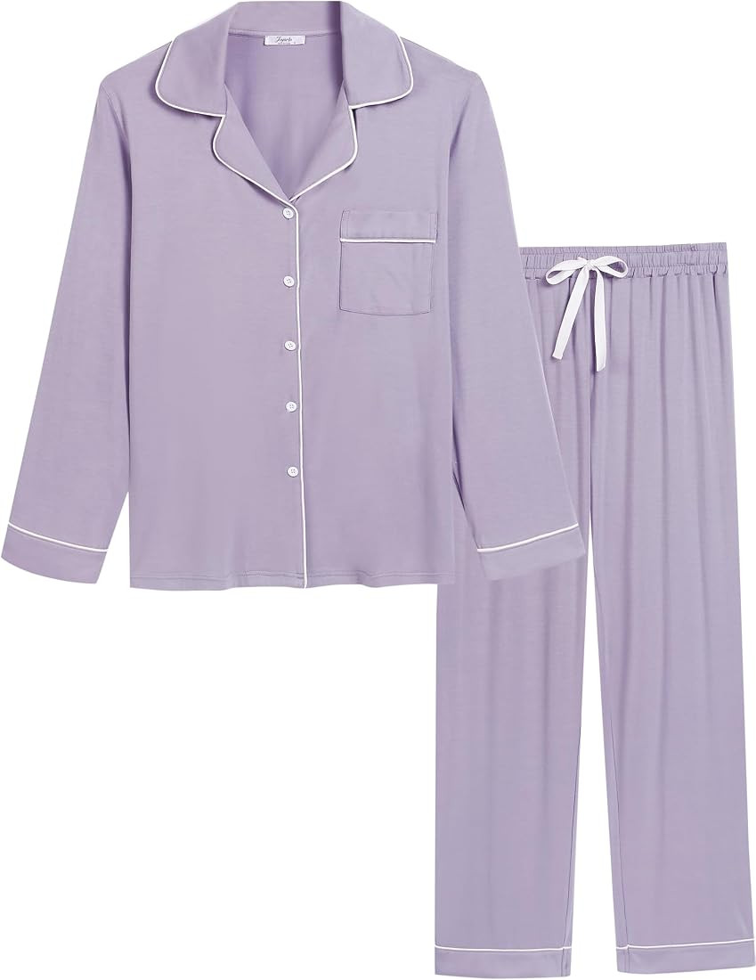 Joyaria Women Bamboo Super Soft Comfy Long Sleeve Button Down Pajama Sets | Amazon (CA)