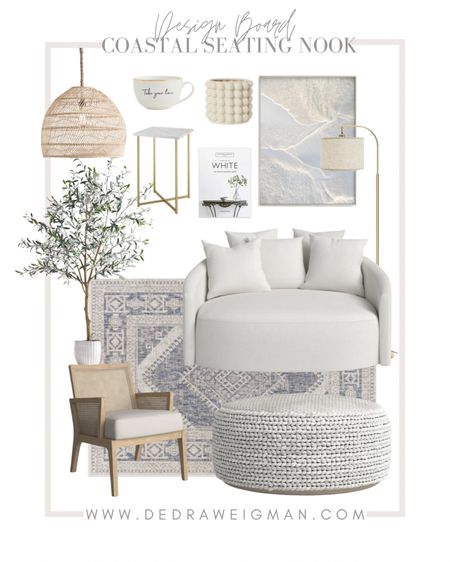 Modern coastal seating nook design ✨ This is perfect for a little nook in your home. Shop the look! 

Sofa // round sofa // Faux olive tree // round ottoman // Wall Art // home decor // home furniture // blue area rug // rattan chair // woven chandelier // end table //

#homedecor # homefurniture #livingroomdecor 

#LTKfamily #LTKstyletip #LTKhome