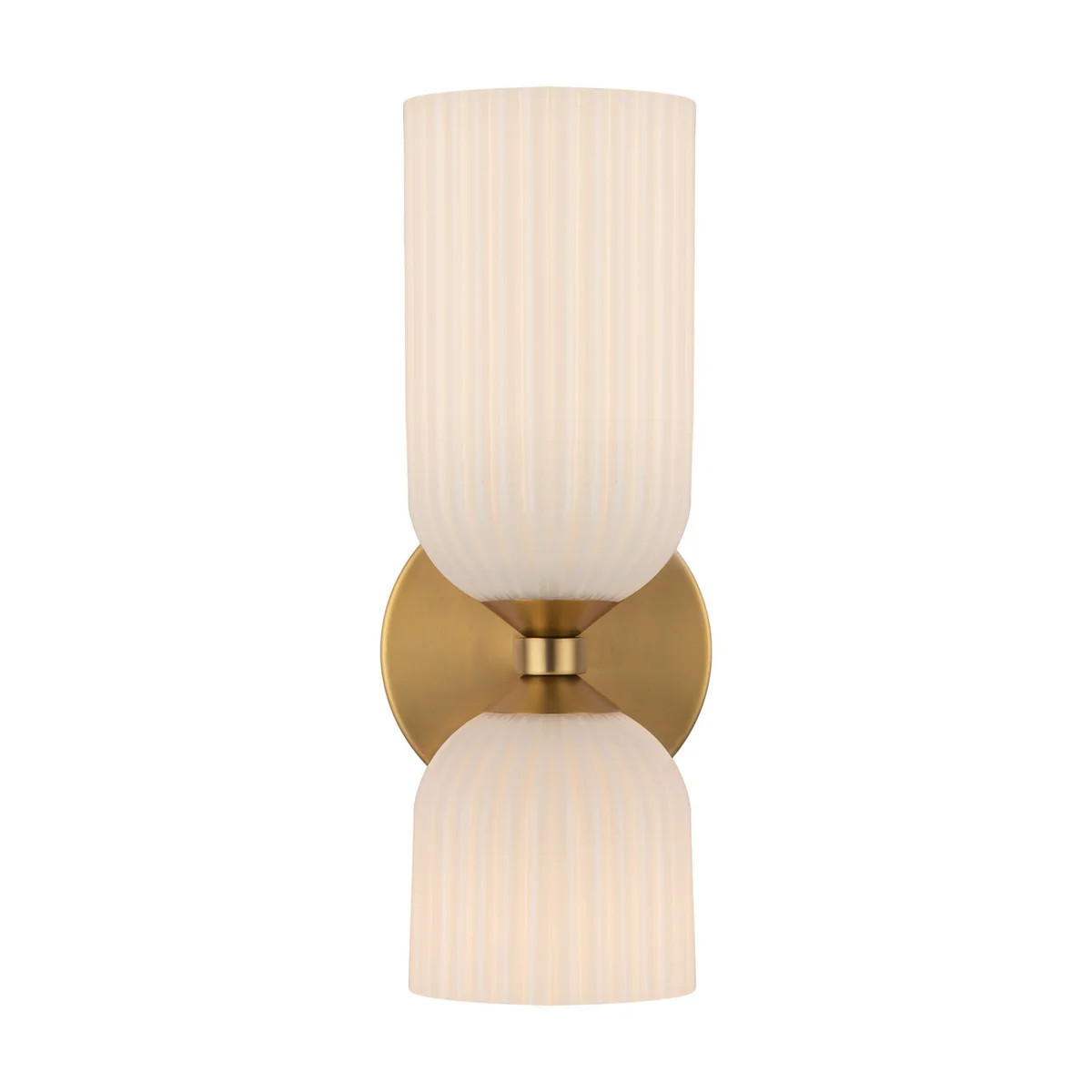Nelly Two Light Vanity Brushed Gold/Glossy Ribbed Opal Glass | Lighting Design