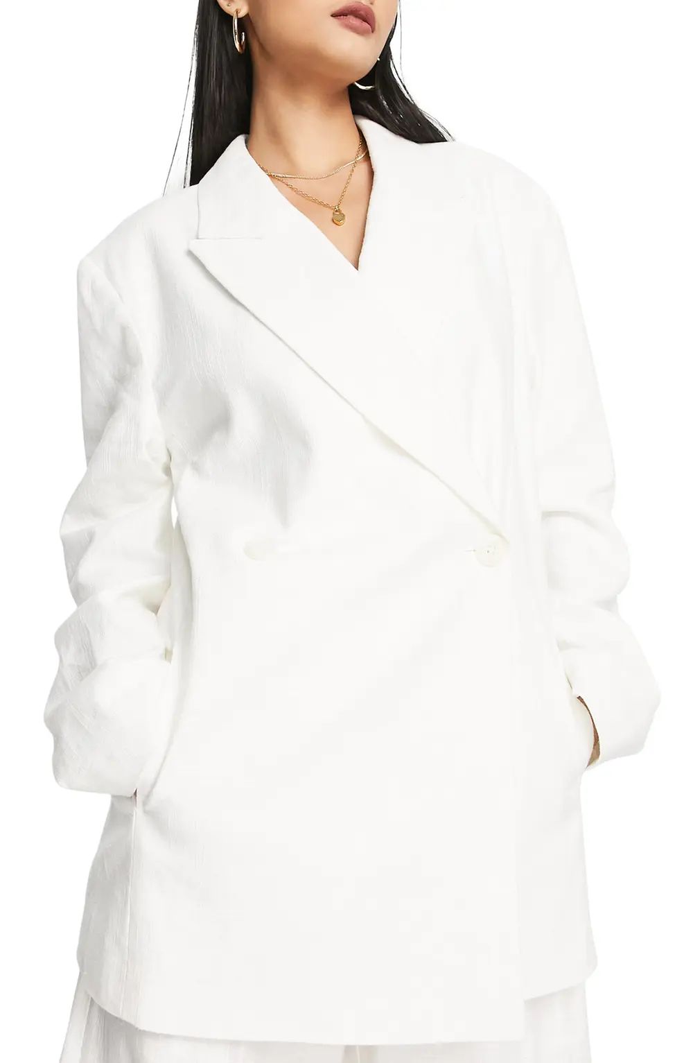 Topshop Oversize Linen Blazer, Size 6 Us (Fits Like 2-4) in White at Nordstrom | Nordstrom Canada