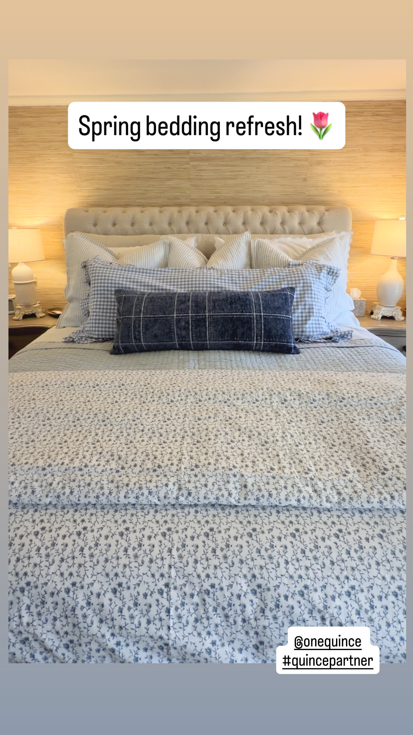 Every time I travel and stay in a nice hotel- it makes me want to come home and give our bed a luxury feeling refresh! With spring just around the corner I couldn’t resist a lighter and more airy feel. As always, I ran straight to Quince to get the luxury vibe for a whole lot less! 
I found the scalloped shams with blue piping and they lead the way for the theme of the refresh! I mean 😍 , the European Linen Euro Shams are also a show stopper!
But the star is the Linen Cotton Quilt that is such an incredible quality for a fraction of the price!
#QuincePartner @onequince
 

 #LTKSeasonal #LTKHome