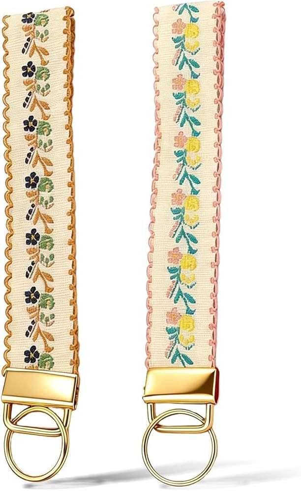 2Pcs Keychain Wristlet Embroidered Floral Wrist Strap Gifts for Women Car Key Wristlet Fabric Key... | Amazon (US)