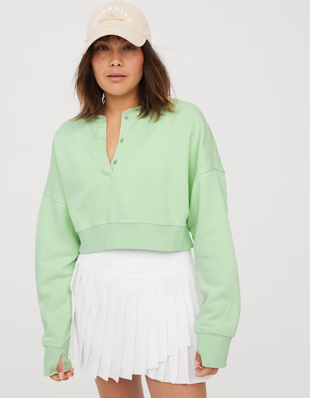 OFFLINE By Aerie Throwback Snap Fleece Crewneck Sweatshirt | Aerie